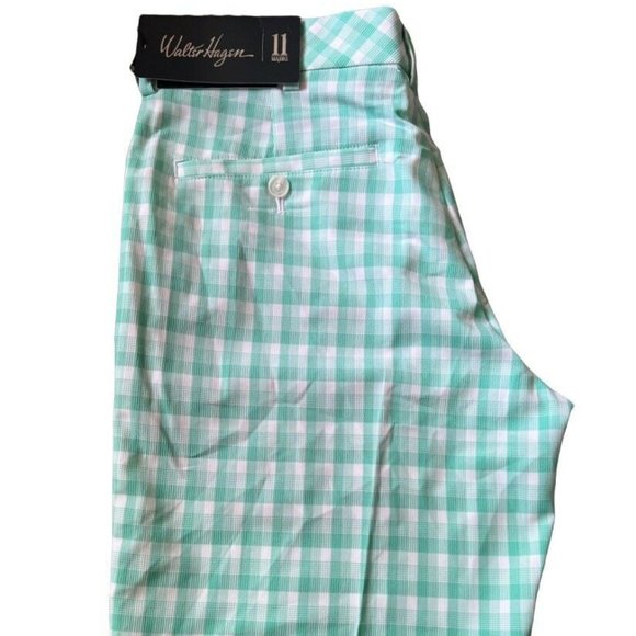 Walter Hagan Plain Brush Stroke Plaid Golf Shorts 10' Pool Blue - Picture 4 of 6